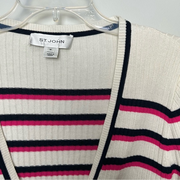St. John Wool and Cashmere Blend Striped Ribbed Cardigan - Picture 2 of 9